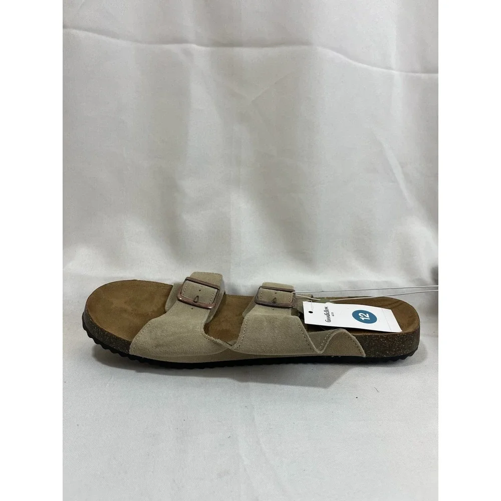 Goodfellow & Co Mens Suede Double Strap Buckle Slide Sandals Tan Size 12 NEW